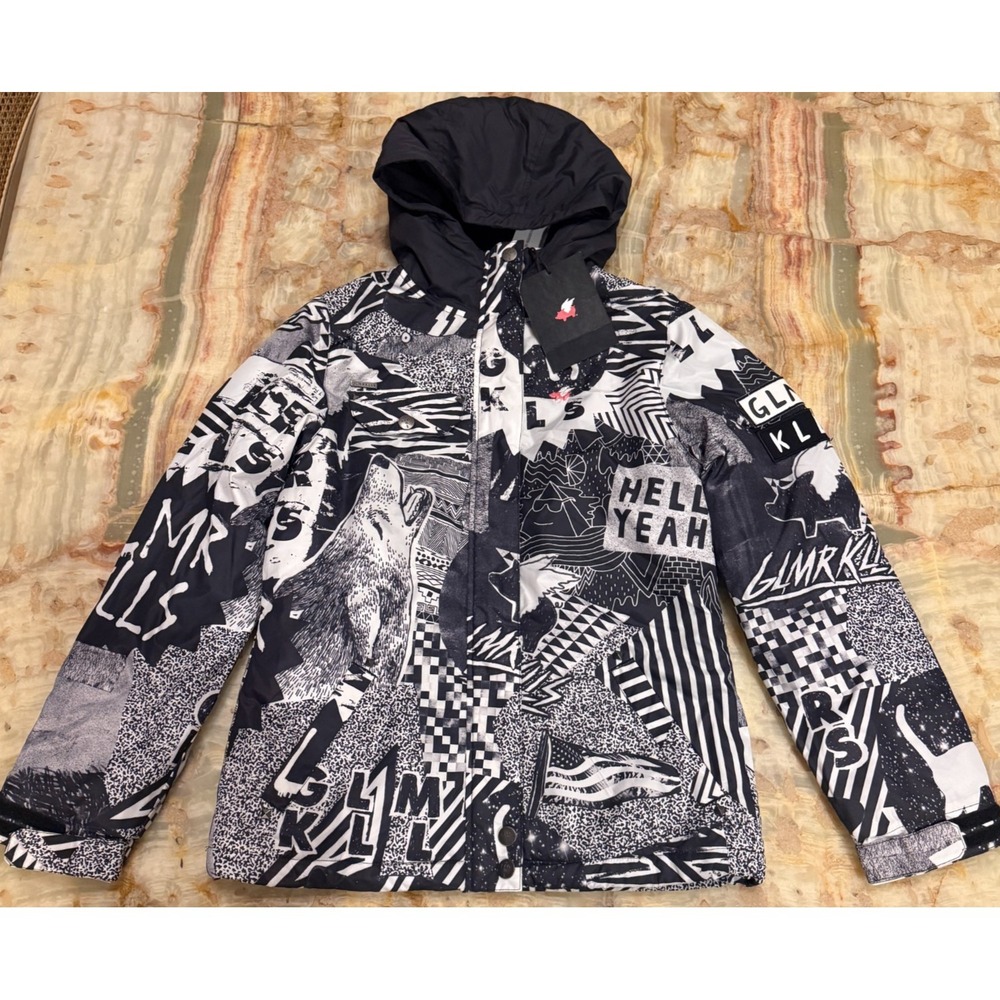 Glamour Kills Womens Creeper Jacket‎ Black White Hooded Graphic Outdoor Small
